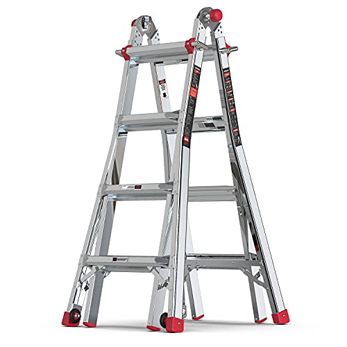 Stealth Multifunction Telescoping Ladder, Aluminum Extension Ladder with 2 Flexible Wheels, Step Ladder for Working Indoor/Outdoor EM4X4L1