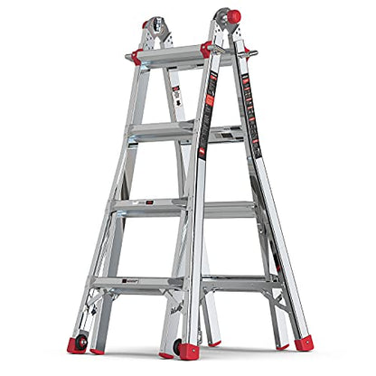Stealth Multifunction Telescoping Ladder, Aluminum Extension Ladder with 2 Flexible Wheels, Step Ladder for Working Indoor/Outdoor EM4X4L1