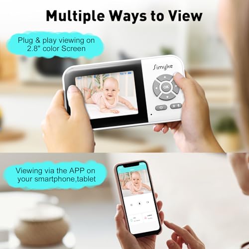 Simyke Upgrate Video Baby Monitor,WiFi Baby Camera,2.8" Display and App Control,1200ft Long Range,2 Way Talk,Auto Night Vision,Sound Alert,VOX,Temperature Sensor 5 Lullabies Feeding Remind,Home Use