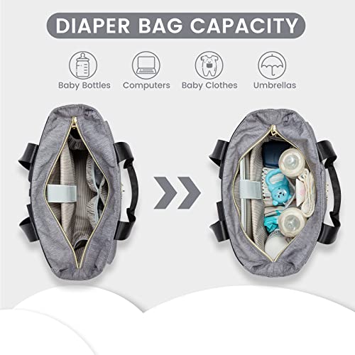 LOVEVOOK Diaper Bag Backpack,Diaper Bag Tote with Insulated Pockets,Baby Bag for Girl Boy with Changing Pad,Large Baby Diaper Bag with Pacifier Case,Anti-Theft Travel Backpack for Women,Black Gray