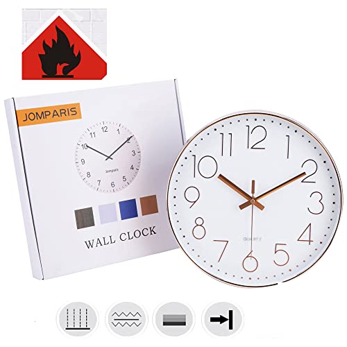 jomparis 10 Inch Silver Wall Clock Battery Operated Silent & Non-Ticking Wall Clock for Home Office Bathroom