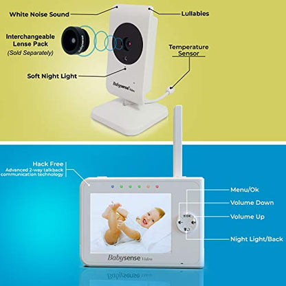 Babysense 3.5" Screen, Video Baby Monitor with Camera and Audio, 960ft Range (Open Space), Night Light, Two-Way Audio, Zoom, Night Vision, Lullabies