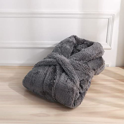 Berkshire Extra Fluffy Women's Robe,Soft Light Plush,High Pile Bathrobe,Large,Smoke Gray