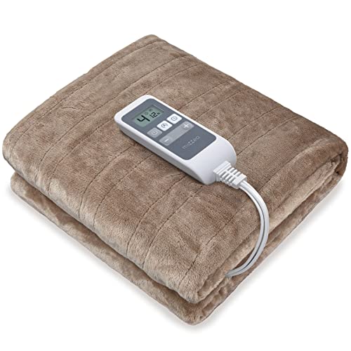 MIZZEO Heated Blanket Electric Blanket Twin-Fast Heating Blanket with 4 Heating Levels & 1-12 Hours Auto-Off Time Settings, ETL Certified, Machine Washable, Double Soft Flannel (62" x 84" Brown)