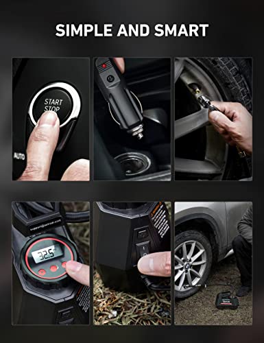 AstroAI Tire Inflator Portable Air Compressor Air Pump for Car Tires - Car Accessories, 12V Auto Tire Pump with Digital Pressure Gauge, 100PSI with Emergency LED Light for Bicycle, Balloons AC220R