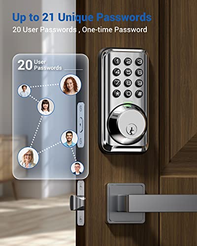 Veise Keyless Entry Door Lock, Electronic Keypad Deadbolt Lock, Auto Lock, 20 User Codes, 1 Touch Locking, Anti-Peeking Password, Easy Installation Design, Satin Nickel