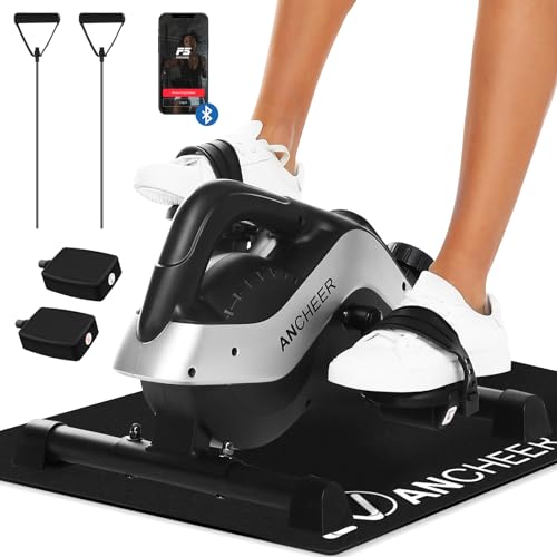 ANCHEER Under Desk Bike Pedal Exerciser, Quiet Magnetic Mini Exercise Bike with App, Include 2 Resistance Bands & Non-Slip Mat