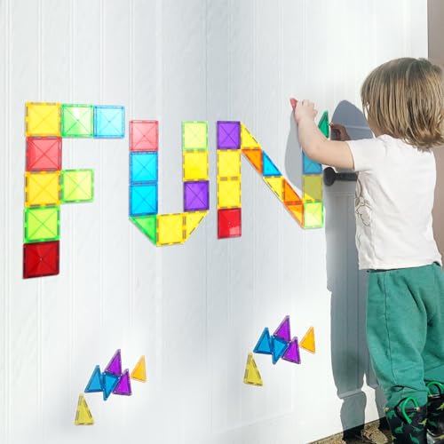 Crenova Magnetic Tiles 40 PCS, Beginner Construction Set, 3D Magnetic Building Blocks, Magnetic Toys Educational STEM Gifts for Kids Ages 3-5 Year Old Boys and Girls