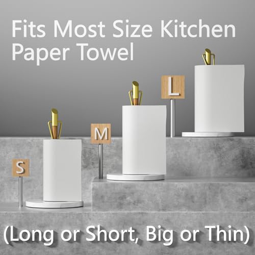 ASTOFLI Marble Paper Towel Holder Stand, Gold Paper Towel Holder Countertop, Wood Paper Towel Stand for Kitchen, Weighted Paper Towel Holder Counter, Free Standing Paper Towel Holder for Large Rolls