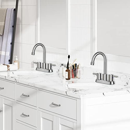 SOKA Commercial Bathroom Faucet 3 Hole Brushed Nickle Bathroom Sink Faucet with Pop-Up Drain Deck Plate for 3 Hole, 2 Handles 4 Inch Sink Lavatory Faucets with 360° Swivel