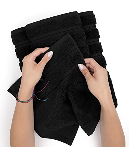 American Soft Linen Luxury 6 Piece Towel Set, 2 Bath Towels 2 Hand Towels 2 Washcloths, 100% Turkish Cotton Towels for Bathroom, Black Towel Sets