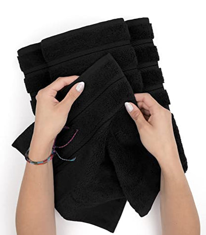 American Soft Linen Luxury 6 Piece Towel Set, 2 Bath Towels 2 Hand Towels 2 Washcloths, 100% Turkish Cotton Towels for Bathroom, Black Towel Sets