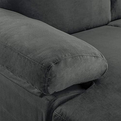 Casa Andrea Milano Modern Sectional Sofa L Shaped Velvet Couch, with Extra Wide Chaise Lounge and Gold Legs, Dark Grey