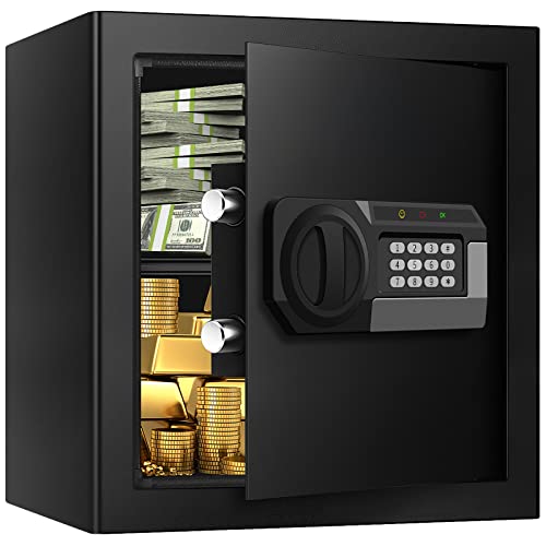 1.6 Cub Home Safe Box Fireproof Waterproof with Anti-Theft Alarm, Removable Shelf, Digital Fire Safe with Keypad Led Indicator, Security Money Safe for Firearm Ammo Cash Jewelry Medicines Document