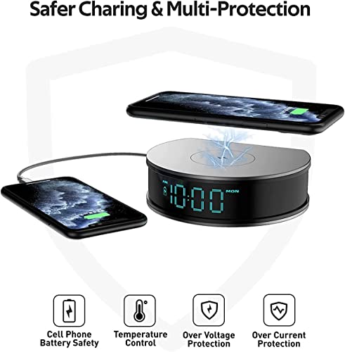 LIZVIE Alarm Clocks for Bedrooms,Wireless Charging Alarm Clock, LED Display Bedroom Alarm Clock,15W Fast Wireless Charger with USB Port,Wireless Charging Station for Apple, Android, Samsung Etc.