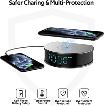 LIZVIE Alarm Clocks for Bedrooms,Wireless Charging Alarm Clock, LED Display Bedroom Alarm Clock,15W Fast Wireless Charger with USB Port,Wireless Charging Station for Apple, Android, Samsung Etc.