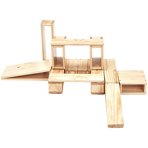 Amazon Basics Over-Sized Hollow Wooden Building Block Set for Kids, Natural, 20-Piece Set