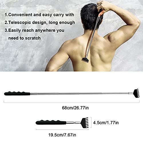 Yexixsr Back Scratcher Extendable Portable Back Massager for Men Women Kids Adults, Telescopic Back Scratching Tool with Rubber Handles, 3 Pack