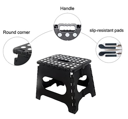 Fisiei Step Stool,Step stools for Adults,Folding Step Stool,Folding Stool,Foldable Stool,Small Step Stool for Kitchen,Bathroom,Living Room,Bedroom, Office, etc. (Black 13inch)