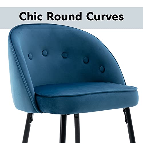 Guyou 30Inch Blue Velvet Bar Stools Set of 4 with Tufted Round Back, Modern Upholstered Kitchen Island High Chairs Barstools with Gold Footrest for Dining Room Kitchen Home Party