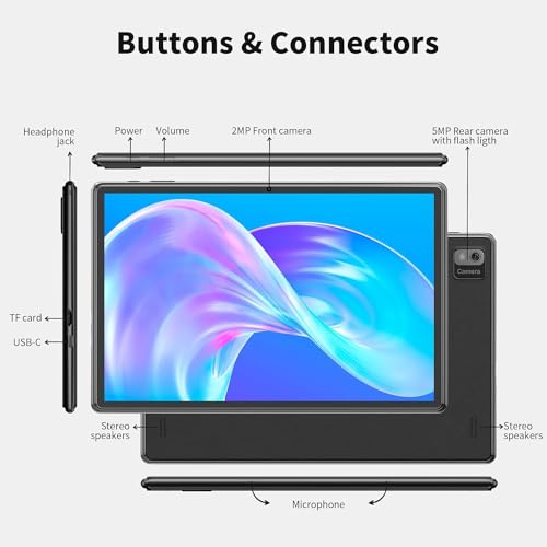 SGIN Android 12 Tablet, 10 Inch Tablet 4GB RAM 64GB ROM with 1280 * 800 IPS, Octa-Core 2.0GHz Processor, 2MP+5MP Dual Camera, 6000mAh, GPS, WiFi, Bluetooth 5.0, 256GB Expansion (Black)