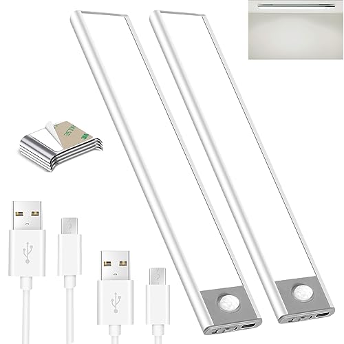 9in Under Cabinet Lights,30LED Motion Sensor Light Indoor Wireless,Magnetic 1500mAh Rechargeable Battery Under Counter Lights,Type C USB Closet Lighting for Kitchen,Wardrobe, Bedroom,Cold White-2 pack