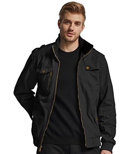 wantdo Men's Safari Casual Jacket Sports Durable Cotton Jacket Black Large