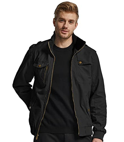 wantdo Men's Safari Casual Jacket Sports Durable Cotton Jacket Black Large