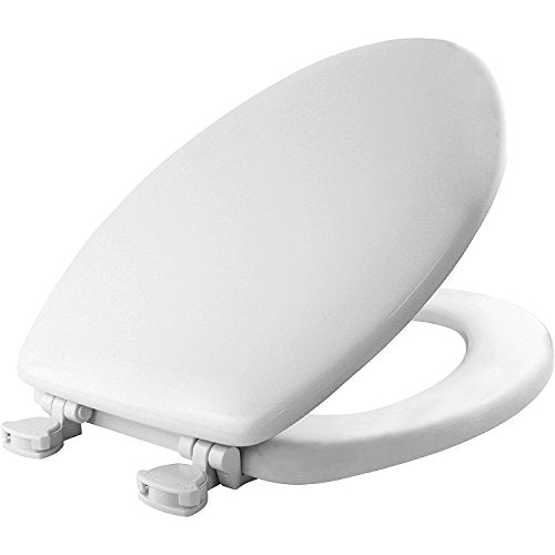 Mayfair Molded Wood Toilet Seat with Easy-Clean & Change Hinges, Elongated, White, 1844EC 000