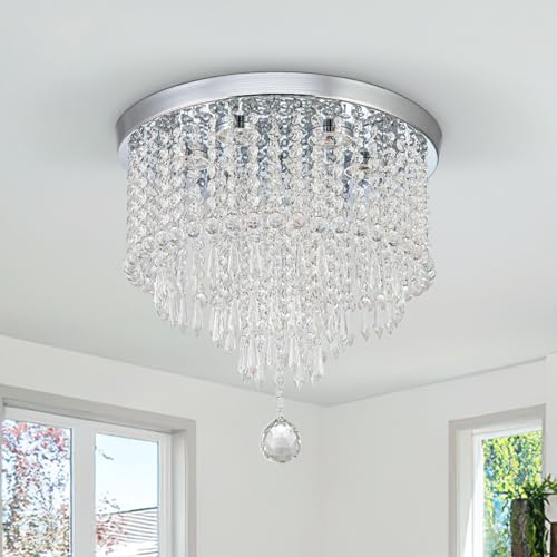 DSLITING Crystal Chandelier for Living Room Modern LED Chandelier Crystal Flush Mount Ceiling Light Crystal Chandelier for Bedroom Hallway Dinning Room Chandelier,Multicolor