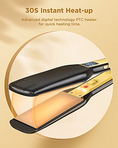 Wavytalk Hair Straightener, Titanium 1.75 Inch Wide Flat Iron for Hair, Professional Straightener with Dual Voltage Leave Hair Silky Smooth, Black