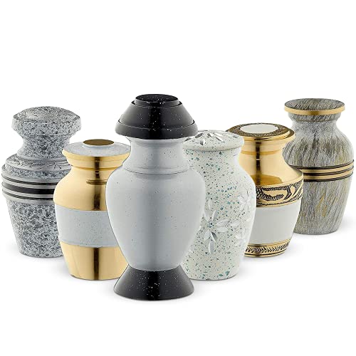 Fedmax Small Urns for Human Ashes Adult Male or Female - Set of 6 White Mini Urns - Cremation Keepsakes with Velvet Box - Memorial Urn and Ash Storage,6 Piece Assortment
