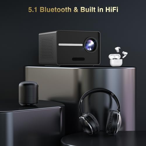HAPPRUN Projector, [Electric Focus] Mini Projector, 1080P Support Portable Bluetooth Projector With Speaker, 200" Support Outdoor Movie Projector Compatible With Smartphone/HDMI/USB/AV/Fire Stick/PS5