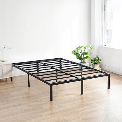 Olee Sleep 18 Inch Heavy Duty Steel Slat Anti-Slip Support, Easy Assembly Platform Bed frame, Noise Free Steel Mattress Foundation, Maximum Storage, No Box Spring Needed, Black, King Size