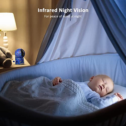 NexiGo Video Baby Monitor with Camera and Audio, 5 Inch Split IPS Screen, Support Up to 4 Cameras, 2-Way Audio, Pan-Tilt-Zoom, 4800mAh Battery, Temperature Detection, Night Vision, Lullaby (Blue)