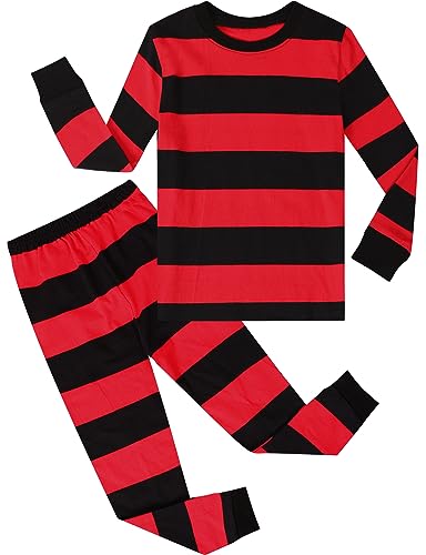 A&J DESIGN Red and Black Striped Pajamas Set for Toddler Boys Girls Pjs for Kids 6 Years