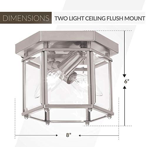 Sea Gull Lighting 7647-962 Bretton Two-Light Ceiling Flush Mount Fixture, Brushed Nickel Finish
