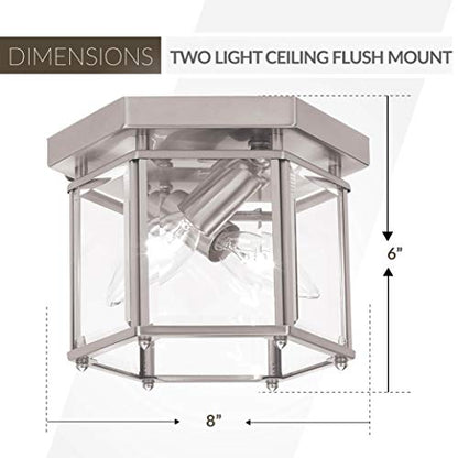 Sea Gull Lighting 7647-962 Bretton Two-Light Ceiling Flush Mount Fixture, Brushed Nickel Finish