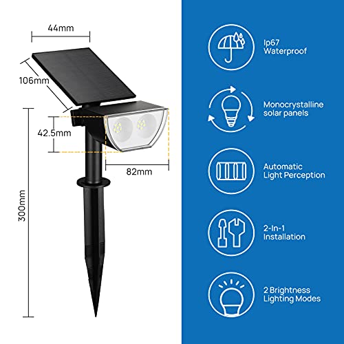 Linkind Outdoor Solar Spot Lights, 6500K Daylight Solar Spotlight, IP67 Waterproof Adjustable Solar Panel, Solar Lights Outdoor for Yard Walkway Garden Decor, 2 Pack