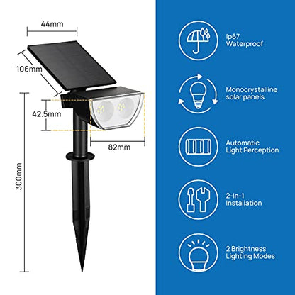 Linkind Outdoor Solar Spot Lights, 6500K Daylight Solar Spotlight, IP67 Waterproof Adjustable Solar Panel, Solar Lights Outdoor for Yard Walkway Garden Decor, 2 Pack