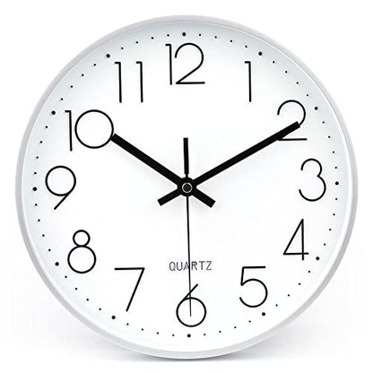 jomparis 10 Inch Silver Wall Clock Battery Operated Silent & Non-Ticking Wall Clock for Home Office Bathroom