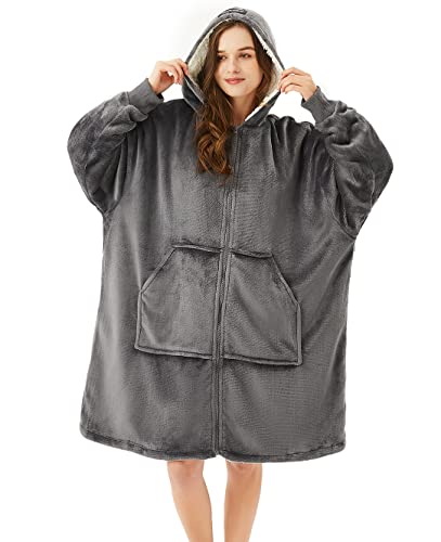 JOYWOO Wearable Blanket Hoodie, Oversized Hoodie Sweatshirt Blanket for Adults Women Men, Gift, Cozy and Fuzzy Sherpa Hoodie Blanket with Zipper and Giant Pocket