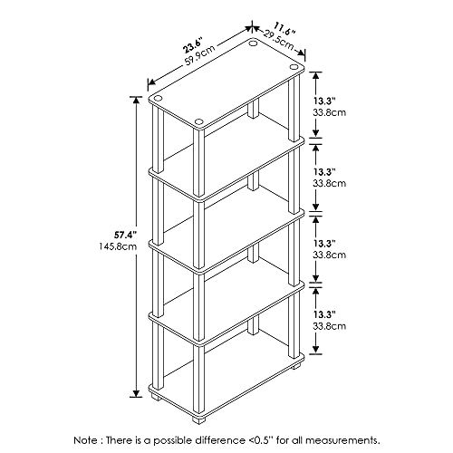 Furinno Turn-N-Tube 5-Tier Multipurpose Shelf / Display Rack / Storage Shelf / Bookshelf, Square Tubes, Beech/White