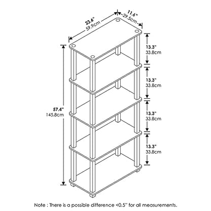 Furinno Turn-N-Tube 5-Tier Multipurpose Shelf / Display Rack / Storage Shelf / Bookshelf, Square Tubes, Beech/White