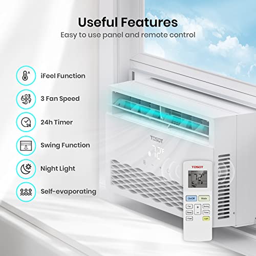 TOSOT 8,000 Air Conditioner Cools up to 350 sq. ft. Quiet, LED, Smart Remote Control, Energy Efficient Window AC, 8000 BTU, White