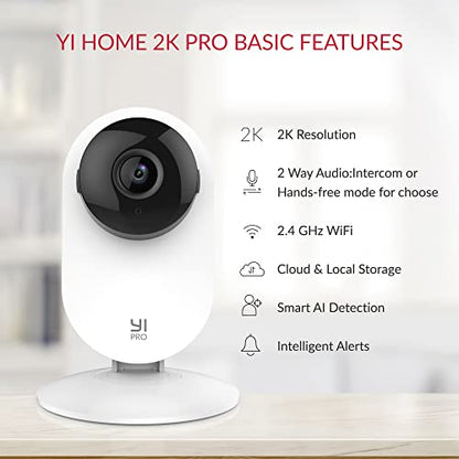 YI Pro 2K Home Security Camera, Indoor Camera with Person, Vehicle, Animal Smart Detection, Phone App for Baby, Pet, Dog Monitoring, Compatible with Alexa and Google Assistant