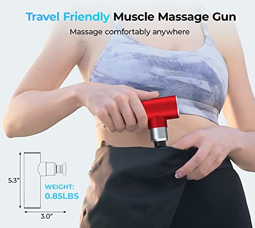 MERACH Mini Massage Gun, Portable Deep Tissue Massager Gun with Aluminum Housing Silicone Massage Heads Handheld Percussion Muscle Massager Gun for Travel Office Gym, M1S, Red