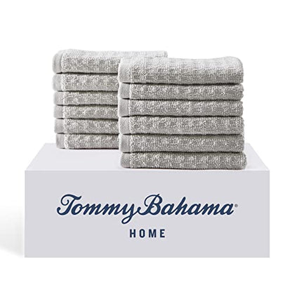 Tommy Bahama- Washcloth Set, Highly Absorbent Cotton Bathroom Decor, Low Linting & Fade Resistant (Northern Pacific Grey, 12 Piece)