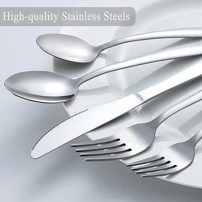 APEO 45 Piece Stainless Steel Silverware Set for 8 with Serving Utensils, Durable Flatware Sets, Forks Spoons and Knives Set, Food-Grade Cutlery Set for Home Kitchen Restaurant Hotel, Dishwasher Safe