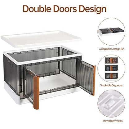 HAIXIN Storage Bins with Lids, Collapsible Storage Bins, Wardrobe Closet Organizer, 19 Gal Stackable Toy Storage, Foldable Plastic Storage Container with Door, Crate for Book Storage (3 Pack)